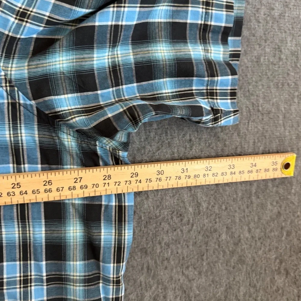 Wrangler Mens Western Snap Shirt 2XL Blue Black Plaid Short Sleeve Pearl Snap